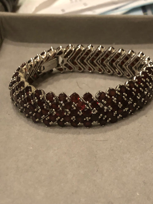 GARNET STERLING SILVER STATEMENT BRACELET