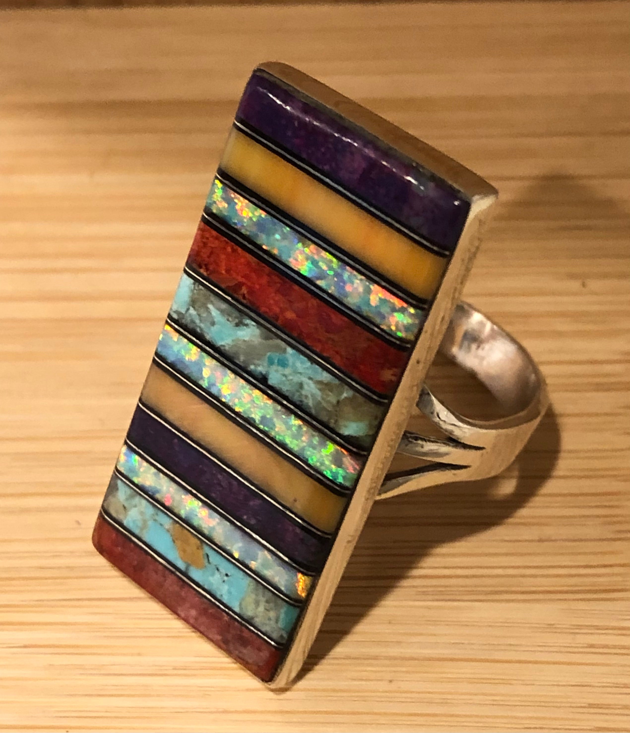 Shirley Martinez Navajo Inlay Statement Sterling Silver Ring